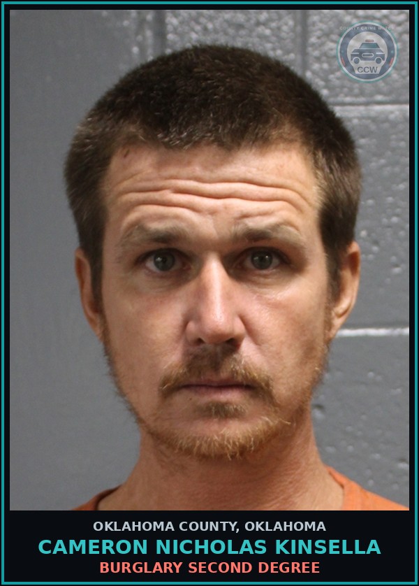 Booking mugshot of Cameron Nicholas Kinsella in Oklahoma County