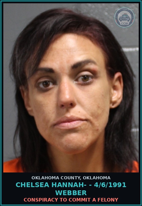 Booking mugshot of Chelsea Hannah- - 4/6/1991 Webber in Oklahoma County