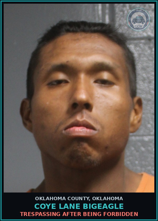 Booking mugshot of Coye Lane Bigeagle in Oklahoma County