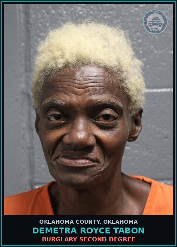 Booking mugshot of Demetra Royce Tabon in Oklahoma County
