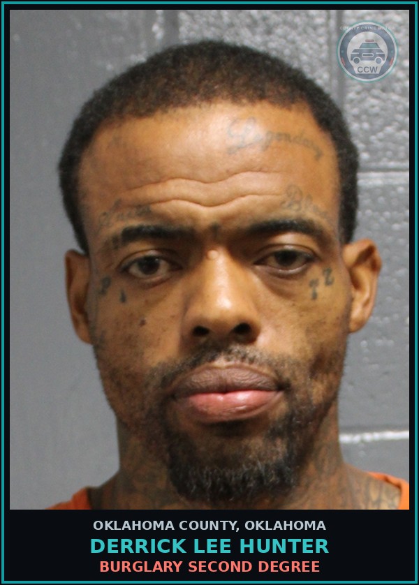 Booking mugshot of Derrick Lee Hunter in Oklahoma County