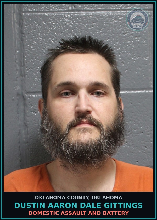 Booking mugshot of Dustin Aaron Dale Gittings in Oklahoma County
