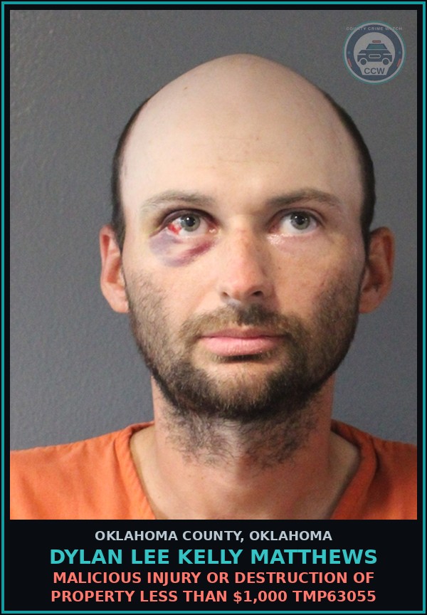Booking mugshot of Dylan Lee Kelly Matthews in Oklahoma County