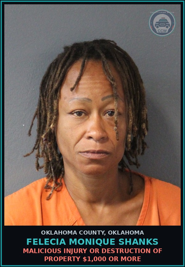 Booking mugshot of Felecia Monique Shanks in Oklahoma County