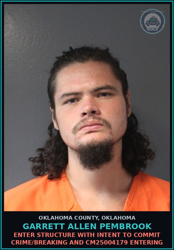 Booking mugshot of Garrett Allen Pembrook in Oklahoma County