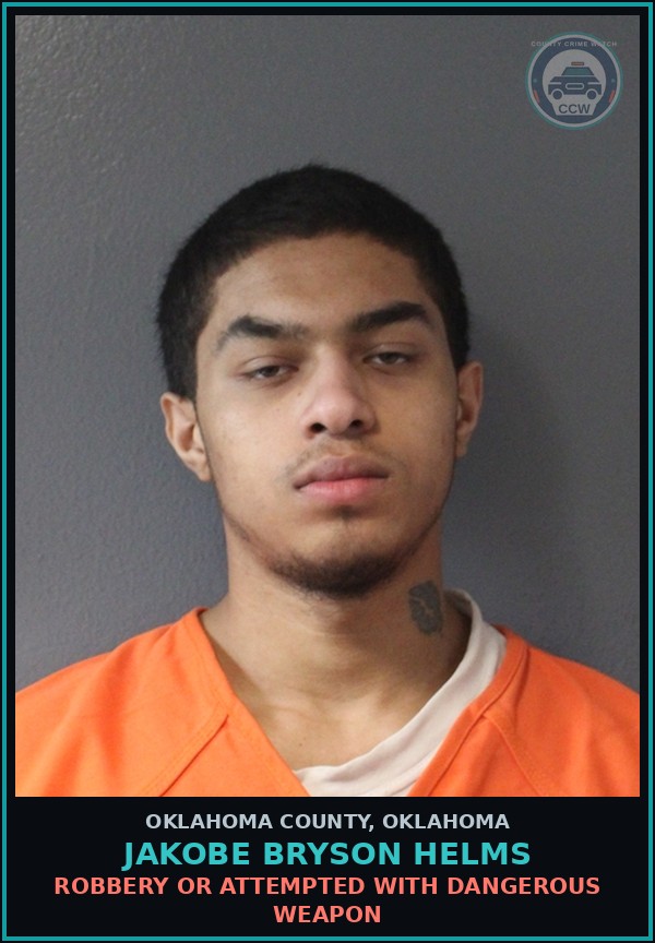 Booking mugshot of Jakobe Bryson Helms in Oklahoma County