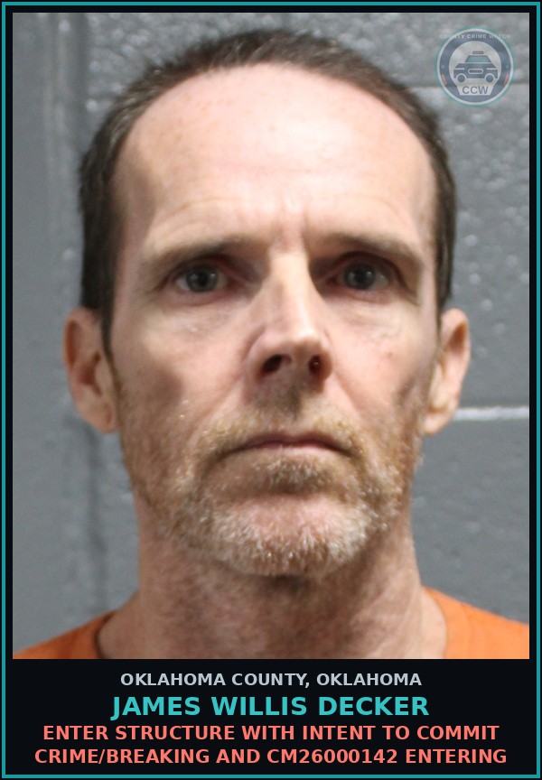 Booking mugshot of James Willis Decker in Oklahoma County