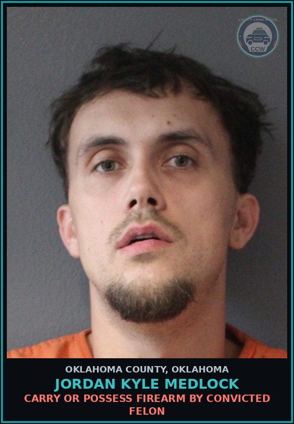 Booking mugshot of Jordan Kyle Medlock in Oklahoma County