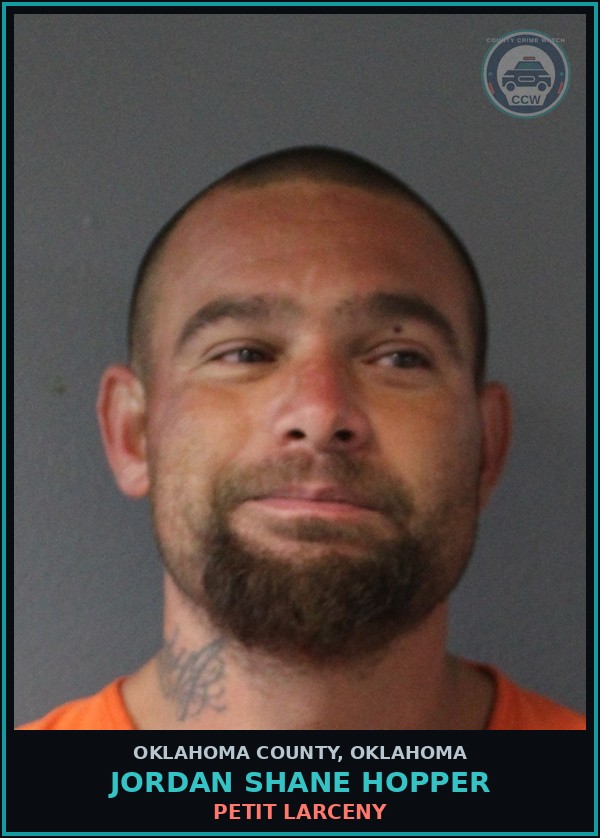 Booking mugshot of Jordan Shane Hopper in Oklahoma County