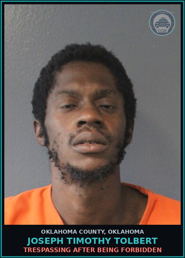 Booking mugshot of Joseph Timothy Tolbert in Oklahoma County