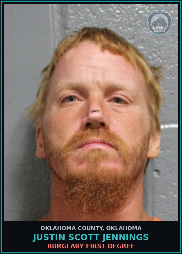 Booking mugshot of Justin Scott Jennings in Oklahoma County
