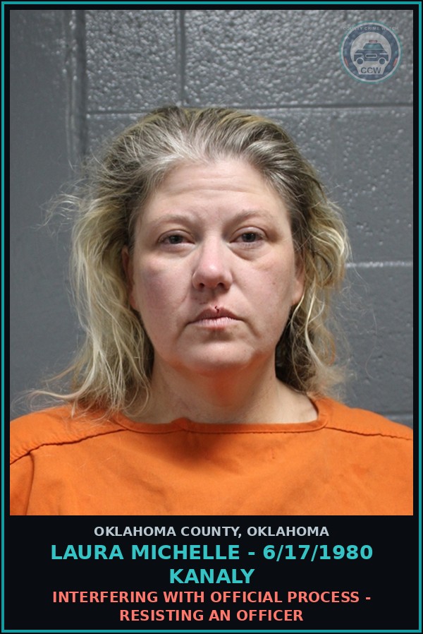 Booking mugshot of Laura Michelle - 6/17/1980 Kanaly in Oklahoma County