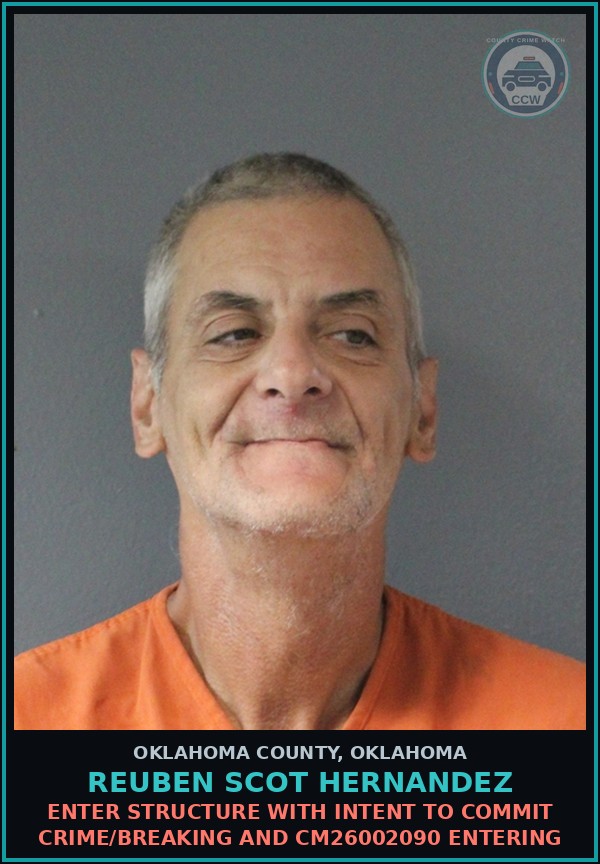 Booking mugshot of Reuben Scot Hernandez in Oklahoma County