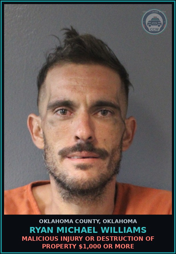 Booking mugshot of Ryan Michael Williams in Oklahoma County