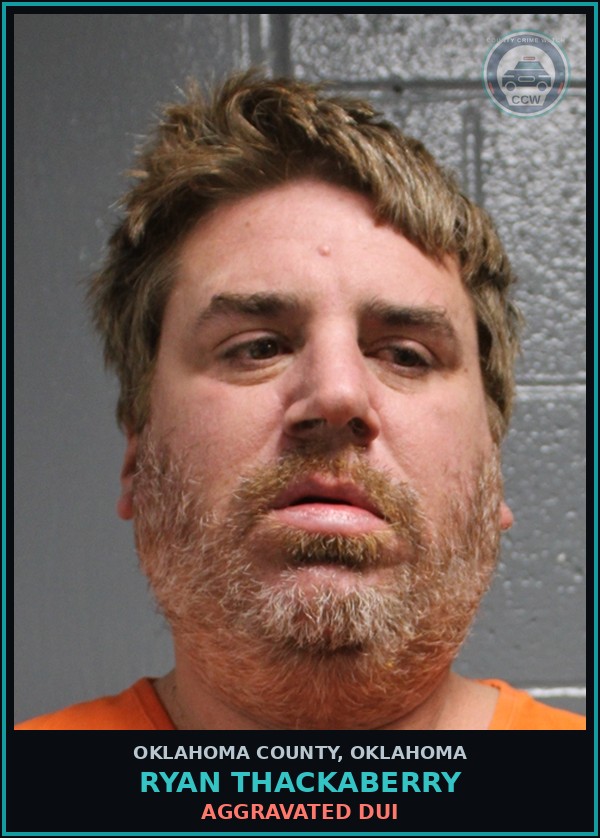 Booking mugshot of Ryan Thackaberry in Oklahoma County