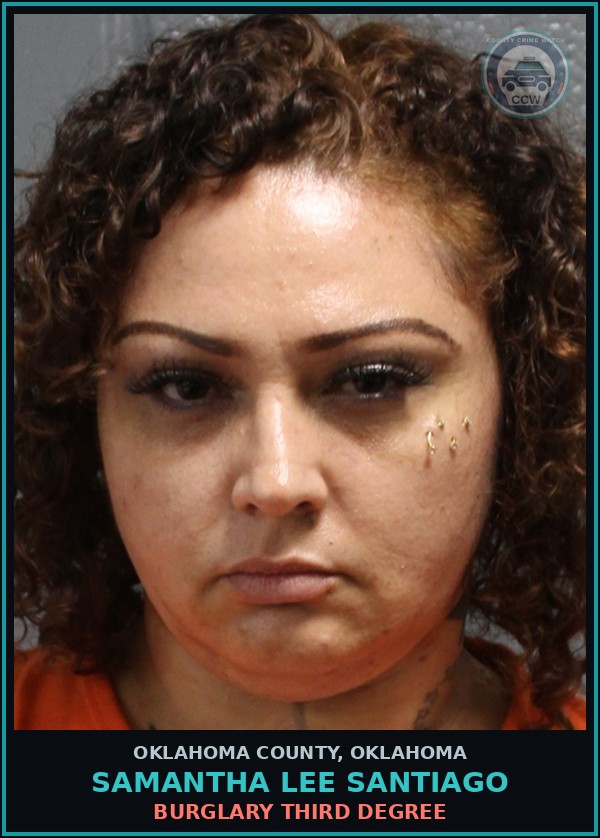 Booking mugshot of Samantha Lee Santiago in Oklahoma County