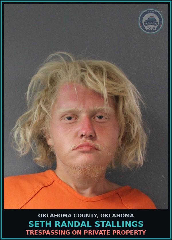 Booking mugshot of Seth Randal Stallings in Oklahoma County