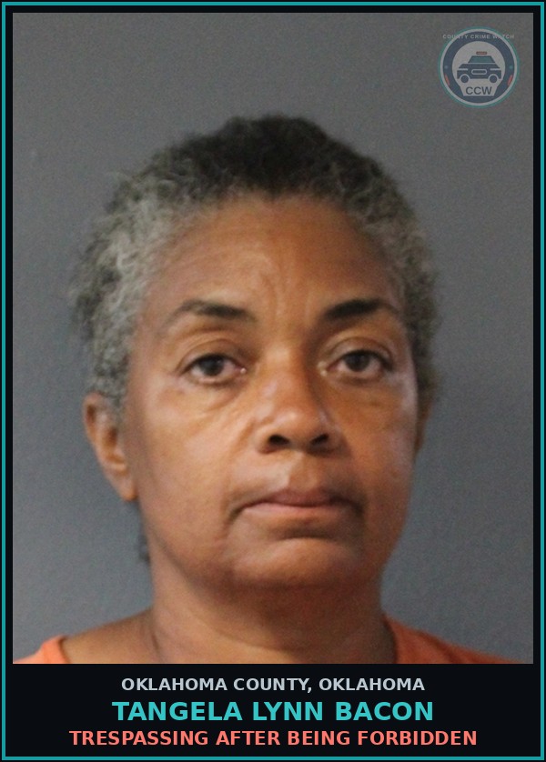 Booking mugshot of Tangela Lynn Bacon in Oklahoma County