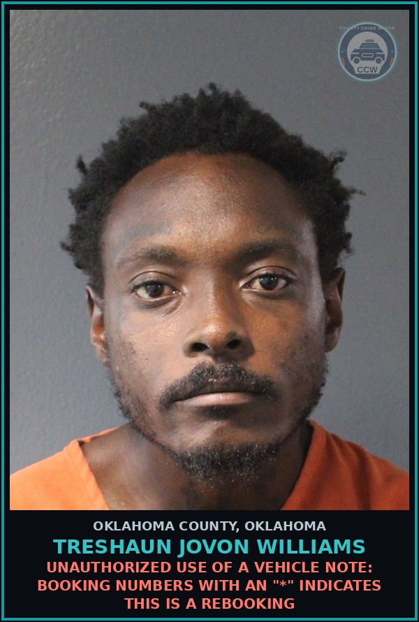 Booking mugshot of Treshaun Jovon Williams in Oklahoma County