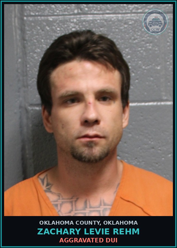 Booking mugshot of Zachary Levie Rehm in Oklahoma County