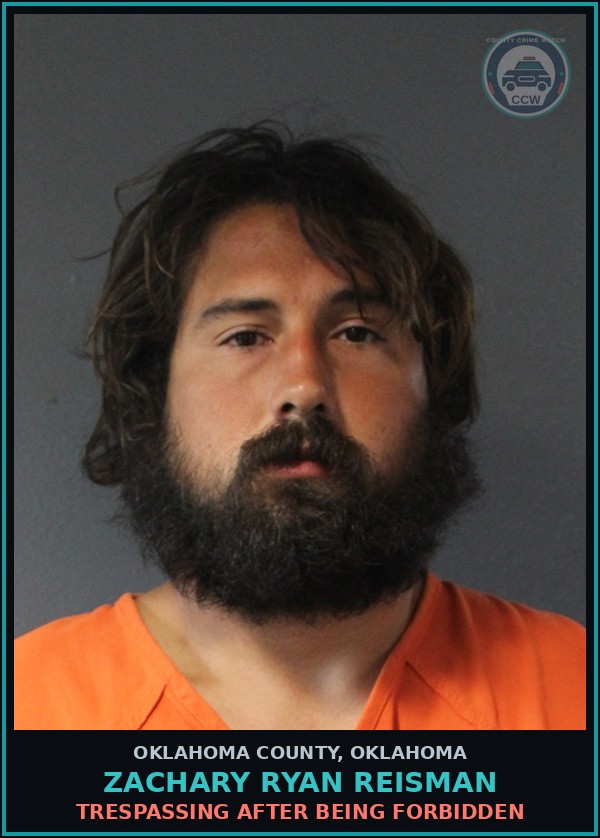 Booking mugshot of Zachary Ryan Reisman in Oklahoma County