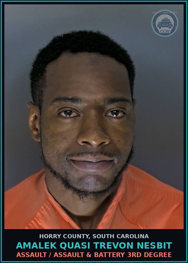 Booking mugshot of Amalek Quasi Trevon Nesbit in Horry County