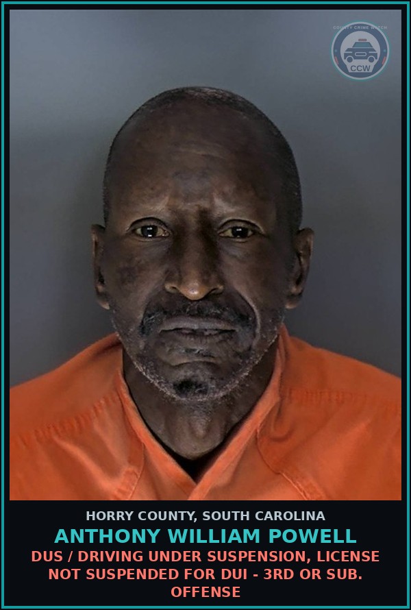 Booking mugshot of Anthony William Powell in Horry County