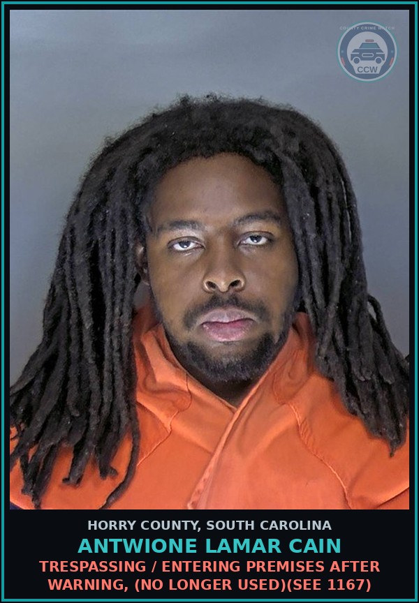 Booking mugshot of Antwione Lamar Cain in Horry County