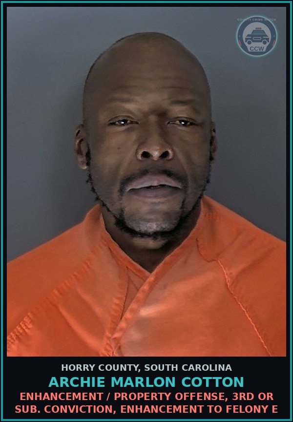 Booking mugshot of Archie Marlon Cotton in Horry County