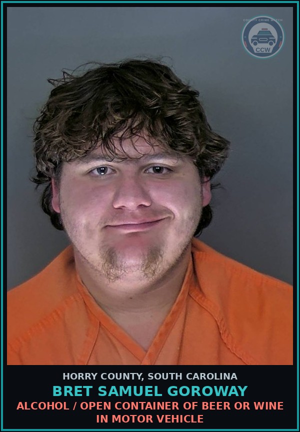 Booking mugshot of Bret Samuel Goroway in Horry County