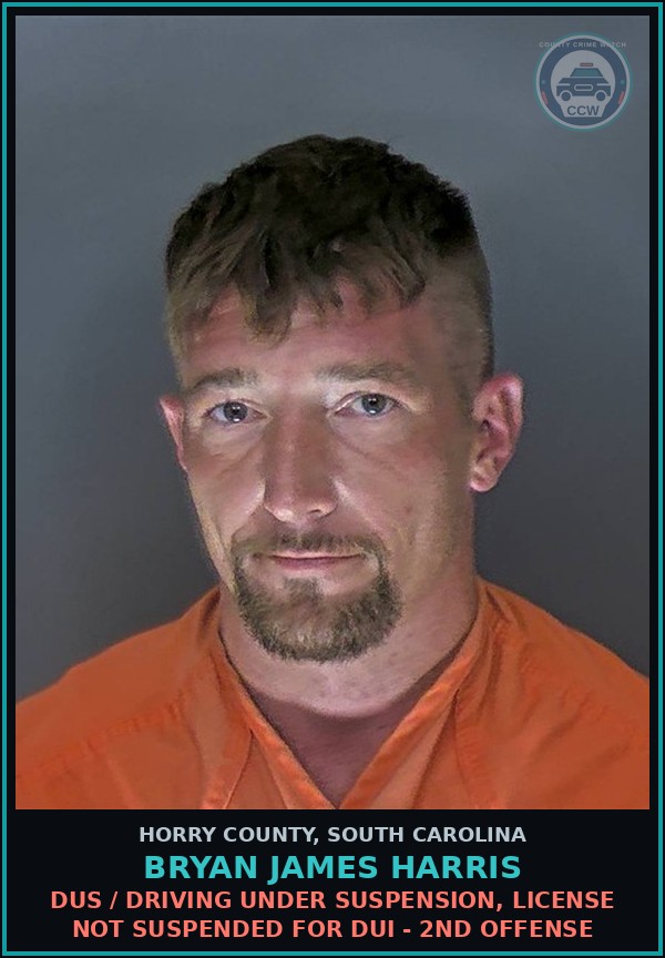 Booking mugshot of Bryan James Harris in Horry County