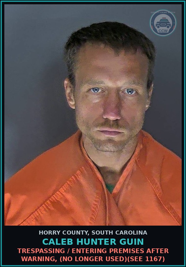Booking mugshot of Caleb Hunter Guin in Horry County