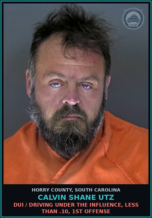 Booking mugshot of Calvin Shane Utz in Horry County