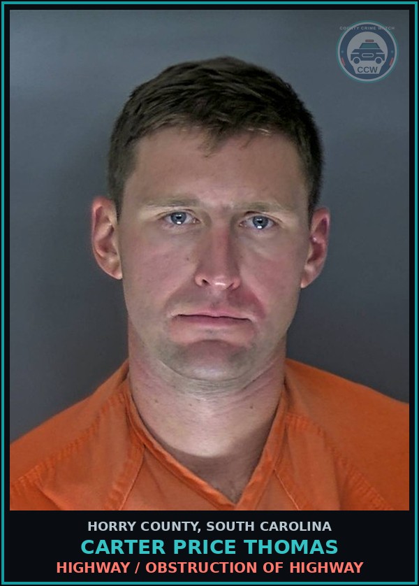 Booking mugshot of Carter Price Thomas in Horry County