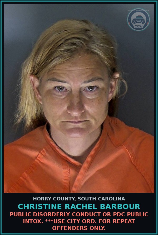 Booking mugshot of Christine Rachel Barbour in Horry County
