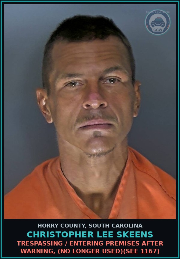 Booking mugshot of Christopher Lee Skeens in Horry County