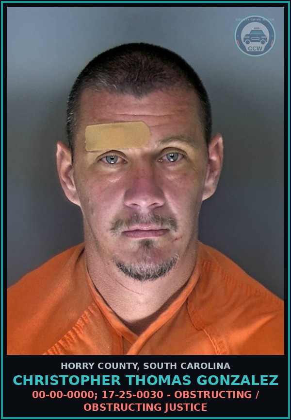 Booking mugshot of Christopher Thomas Gonzalez in Horry County