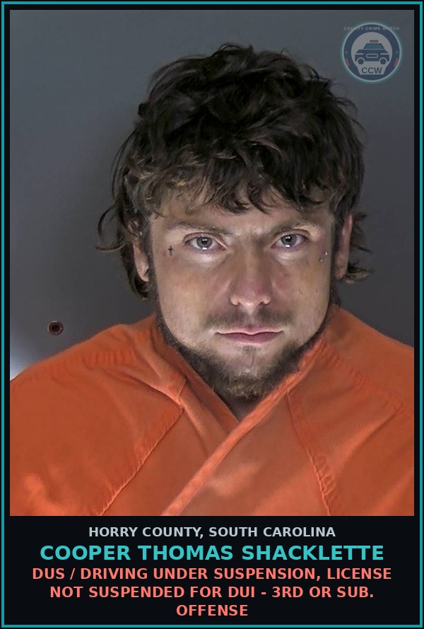 Booking mugshot of Cooper Thomas Shacklette in Horry County