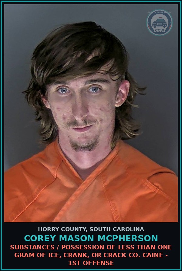 Booking mugshot of Corey Mason Mcpherson in Horry County