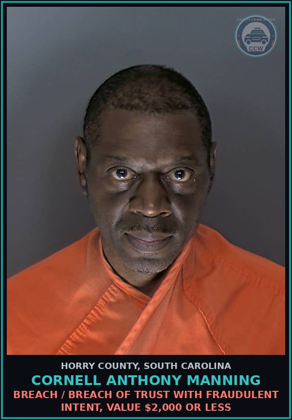 Booking mugshot of Cornell Anthony Manning in Horry County