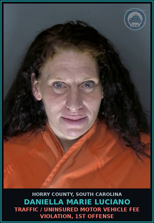 Booking mugshot of Daniella Marie Luciano in Horry County