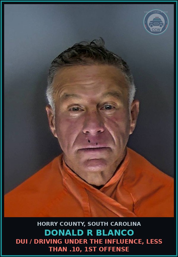 Booking mugshot of Donald R Blanco in Horry County