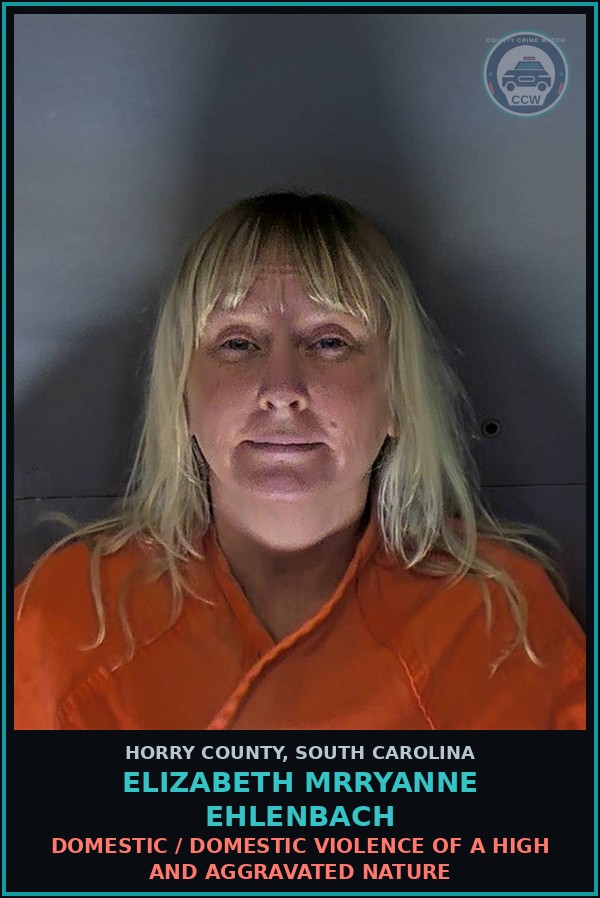 Booking mugshot of Elizabeth Mrryanne Ehlenbach in Horry County
