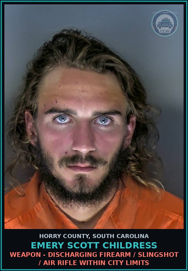 Booking mugshot of Emery Scott Childress in Horry County