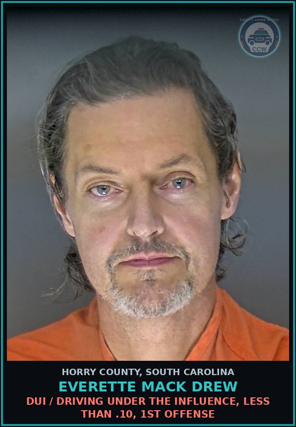 Booking mugshot of Everette Mack Drew in Horry County