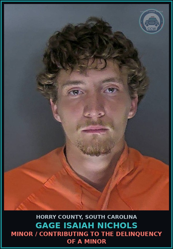 Booking mugshot of Gage Isaiah Nichols in Horry County