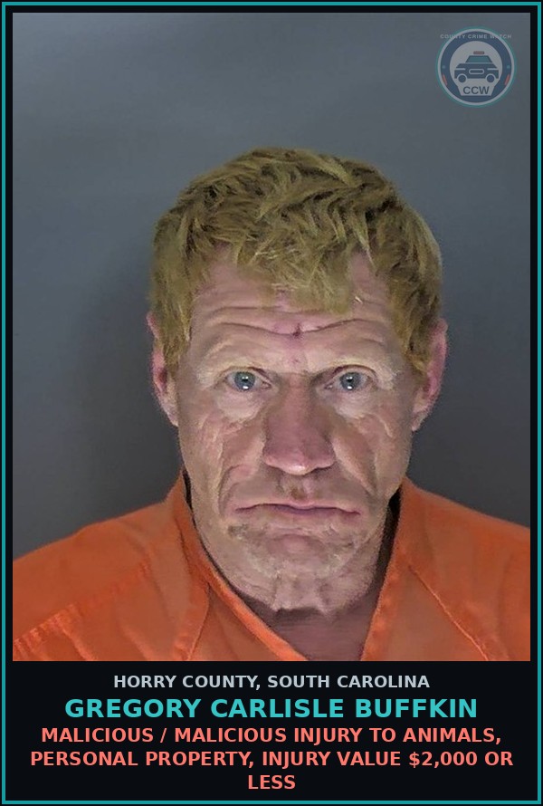 Booking mugshot of Gregory Carlisle Buffkin in Horry County