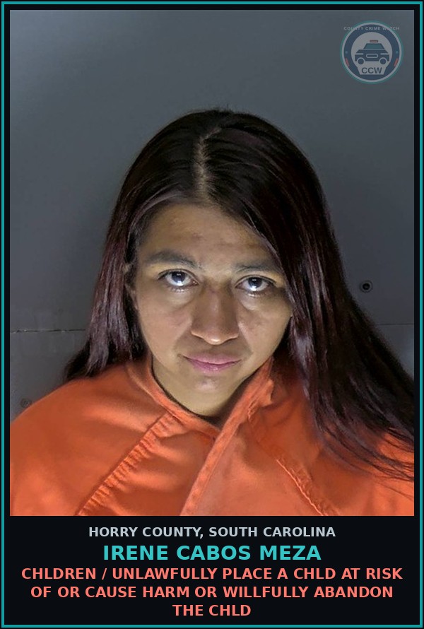 Booking mugshot of Irene Cabos Meza in Horry County