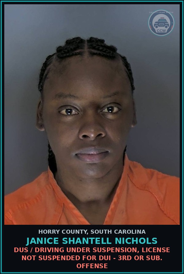 Booking mugshot of Janice Shantell Nichols in Horry County