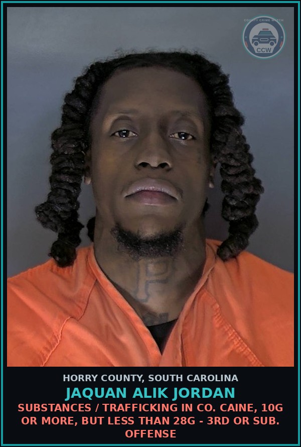 Booking mugshot of Jaquan Alik Jordan in Horry County